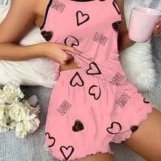 Polyester Pyjamasar Temu Sexy Heart Print Pajama Set - Comfy Polyester Elastane Blend