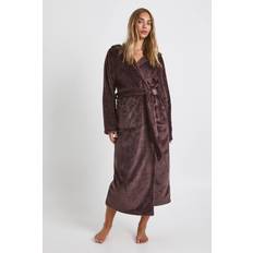 Brown - Women Robes boohoo Fleece Hooded Long Dressing Gown - Brown