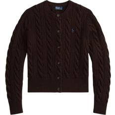Polo Ralph Lauren Cardigans Polo Ralph Lauren Strickjacke Leinen Kaschmir Mix Zopfmuster - Dunkelbraun