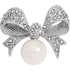 Crystal Brooches Jon Richard Silver Plated Pearl Crystal Bow Brooch - Silver