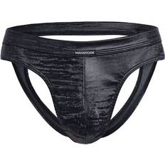 Jock Brief Mens Sexy Velvet Satin Black Strap - Black