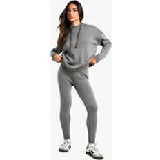 boohoo Petite Soft Knit Hoodie Trouser Co-Ord - Grey
