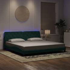 200 cm - Grøn Rammesenge vidaXL Sengeramme Med LED Lys 200x200 cm Velour Mørkegrøn Rammeseng