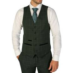 Checkered Vests Paul Andrew Leo Checked Tailored Fit Waistcoat - Green