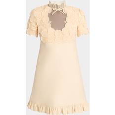 Short Dresses - Wool Valentino Floral Applique Crepe Mini Dress - Beige