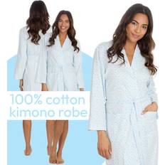 Florals - Women Robes Metzuyan Ladies 100% Cotton Lightweight Kimono Bathrobe - Blue
