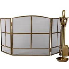 Fireplace Screens Dibor Vintage Antique Brass Window Pane Fire Screen Guard H64cm W122cm