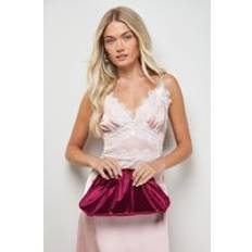 Oasis Velvet Ruched Large Clutch Bag - Red