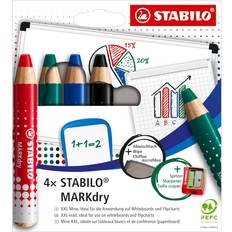 Stabilo Färgpennor Stabilo Whiteboard och blädderblock – MarKdry – 4-pack med pennvässare och torkduk – i fyra olika färger