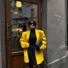 Women - Yellow Coats Shein Women's Stand Collar Solid Color Long Sleeve - Autumn/Winter