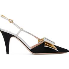 Kanvas Pumps Valentino Garavani Bowow 85 Grosgrain Leather Slingback Pump - Nero/Silver/Old