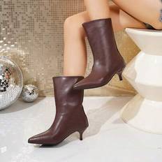 Microfiber Ankle Boots Shein Pointed Toe Kitten Heel Ankle Boots - Autumn/Winter