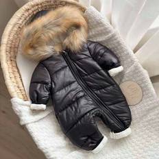 Overalls Children's Clothing Shein Newborn Baby Boy Girl Warm Thermal Lined Hooded Jumpsuit - Autumn Winter Outdoor