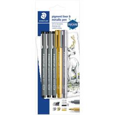 Guld Fineliners Staedtler Pigment Liner & Metalic Marker 5-pack