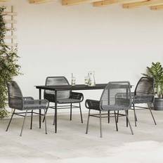 Justerbare ryglæn - Polyrattan Havemøbelsæt vidaXL 5 Dele Spisebordssæt Til Haven Med Hynder Polyrattan Glas Sort Havemøbelsæt, 1 borde inkl. 2 stole