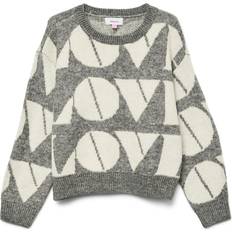 Grå Striktrøjer Børnetøj Vero Moda Pullover VMLove LS O-Neck - Ecru/Grå