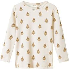Pink Bluser & Tunikaer Børnetøj Name It Lil Atelier Bluse Rib Slim Fit Top - Creme/Brun/Oliven