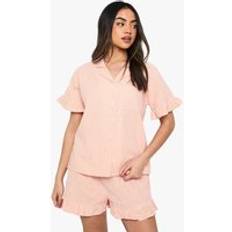 Orange - Women Sleepwear boohoo Gingham Ruffle Detail Short Sleeve Shirt Pyjama Set - Orange