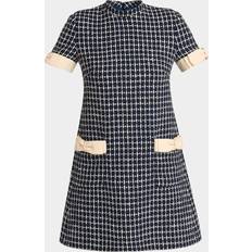 Short Dresses - Wool Valentino Garavani Bow-Embellished Checked Wool-Blend Mini Dress - White Navy