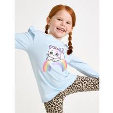 Lindex Overdele Lindex Top With Frill Detail Cat Prin - Blue