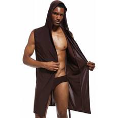 Brown - Men Sleepwear Greenzech Men Sexy Bathrobe Ice Silk Hooded Pajamas - Brown