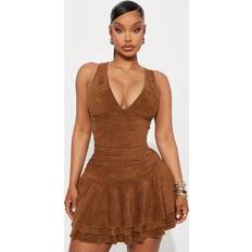 Faux Suede Mini Dress - Brown