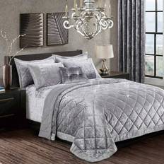 SPL 3 Piece Quilted Velvet Comforter Set Bedspread Silver