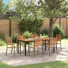 Teak Matgrupper Utemöbler vidaXL Trädgårdsmöbelset 7 pcs Grå 180 x 90 x 75 cm Matgrupp, 1 Bord inkl. 6 Stolar