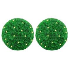vidaXL Kunstige Buksbomkugler Med Led Lys 2 Stk Grøn 35 cm Kunstig plante 2stk