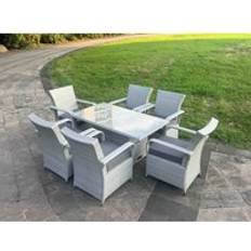 Steel Patio Dining Sets Fimous Adjustable Height Grey Rattan Patio Dining Set, 1 Table incl. 6 Chairs
