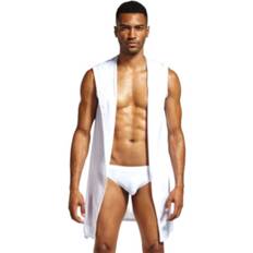 Men - White Robes Greenzech Men Sexy Bathrobe Ice Silk Hooded Pajamas - White