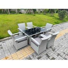 Steel Patio Dining Sets Fimous Light Grey Rattan Outdoor Garden Patio Dining Set, 1 Table incl. 6 Chairs