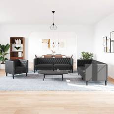 vidaXL 3-Personers Chesterfield Sofasæt Kunstlæder Sort Sofa 3stk 3 personers