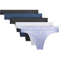 Lululemon UnderEase Mid Rise Thong Underwear 5-pack - Black/Blue Twill/Starch Blue/Floral Burst WP