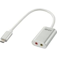 3.5 mm - USB C - USB-kabel Kablar Lindy 2x3.5mm-USB C M-F 0.2m