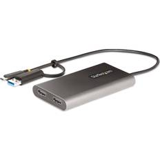 Kabeladaptrar - USB A - USB C Kablar StarTech USB-C to Dual-HDMI Adapter USB-C or A to Pass-Through 0.3m