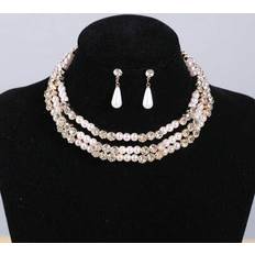 Children Jewellery Sets Shein Kids Elegant Charming Pearl Rhinestone Necklace Earrings Set