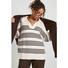 M Jumpers boohoo Soft Knit Stripe Polo Collar Jumper - Cream