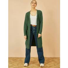 Women Cardigans Yumi Green Cable Knit Edge To Edge Long Cardigan With Pockets