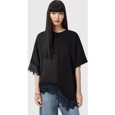 AllSaints T-shirts AllSaints Lenny Lace Trim Asymmetric Hem T-Shirt - Black