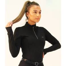 Women Base Layer Tops Gallop Equestrian Gallop Long Sleeved Quarter Zip Base Layer - Black