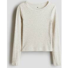 Round Blouses & Tunics Children's Clothing H&M Ribbed Cotton Jersey Shirt - Light Beige Mottled (1300805001)