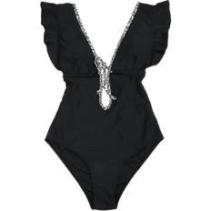 Breathable Swimsuits Kikidex Women Ruffled One Piece Bathing Suit - V-neck