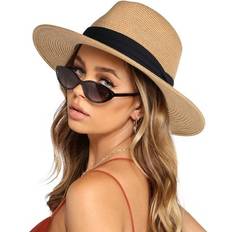 Beige Hats Furtalk Sun Hat M Upf 80+ Foldable Wide Brim Beach Fedora Hat - Khaki