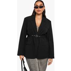 XL Blazers boohoo Womens Plus Tailored Tie Belt Wrap Blazer - Black