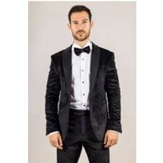 Paisley Suits Infinity Leather 3 Piece Velvet Wedding Tuxedo Formal Suit - Black