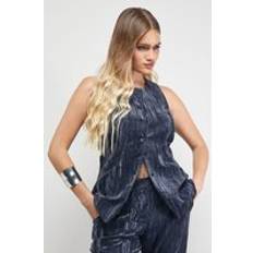 Velvet Outerwear Warehouse Crushed Velvet Longline Waistcoat - Dark Grey