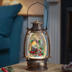 Brown Lanterns Samuel Alexander 33cm Battery Operated Festive Robin Snow Swirling Christmas Brown Lantern