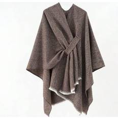 Brown - Women Capes & Ponchos Shein Poncho Women Shawl Personalized Buckle Wrap Travel Jacket - Winter