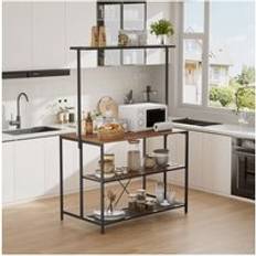 Kitchen Islands Living and Home 4-Tier Industrial Kitchen Island Dining Table with 5 Shelves - Black